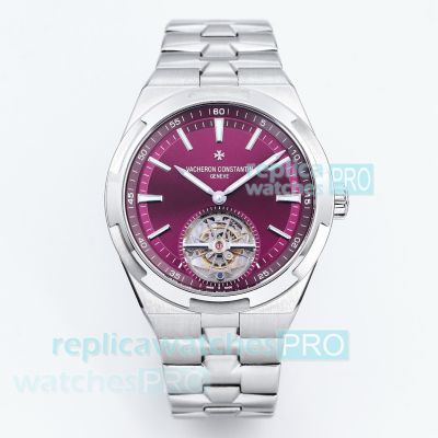 BBS Super Clone Vacheron Constantin Overseas Tourbillon Purple Dial Stainless Steel Watch 